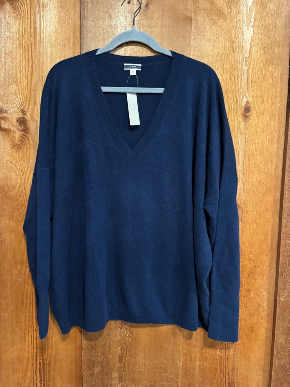 NWT J.Crew 100% Cashmere Oversized V-Neck Sweater Navy Blue 2X H0764
